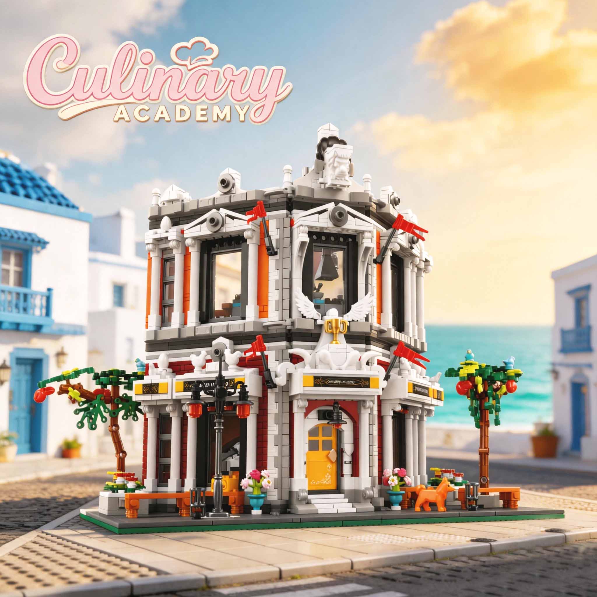 Model Kit Academy - ชุดตัวต่อสร้างสรรค์ 2743 ชิ้น สถาบันสอนทำอาหาร แบบจำลองสถาปัตยกรรมอาคารแบบโมดูลาร์ ของเล่นสำหรับผู้ใหญ่