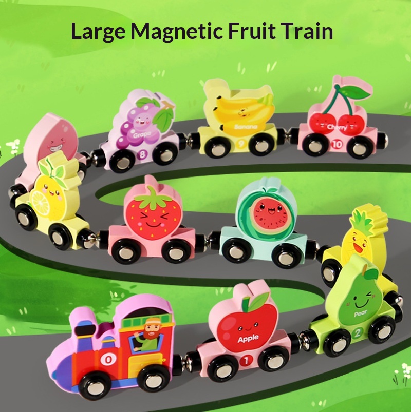 รถไฟผลไม้แม่เหล็กไม้สำหรับเด็ก - Model Kit Train บทวิจารณ์และราคา